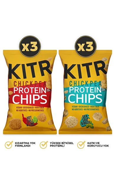 KITR 6'lı Acı Biber Ve Lime Çeşnili &amp; Deniz Tuzlu Ve Fesleğenli Proteinli Nohut Cipsi 6x50g